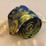 Navy Blue Yellow Rose Floral Silk Necktie