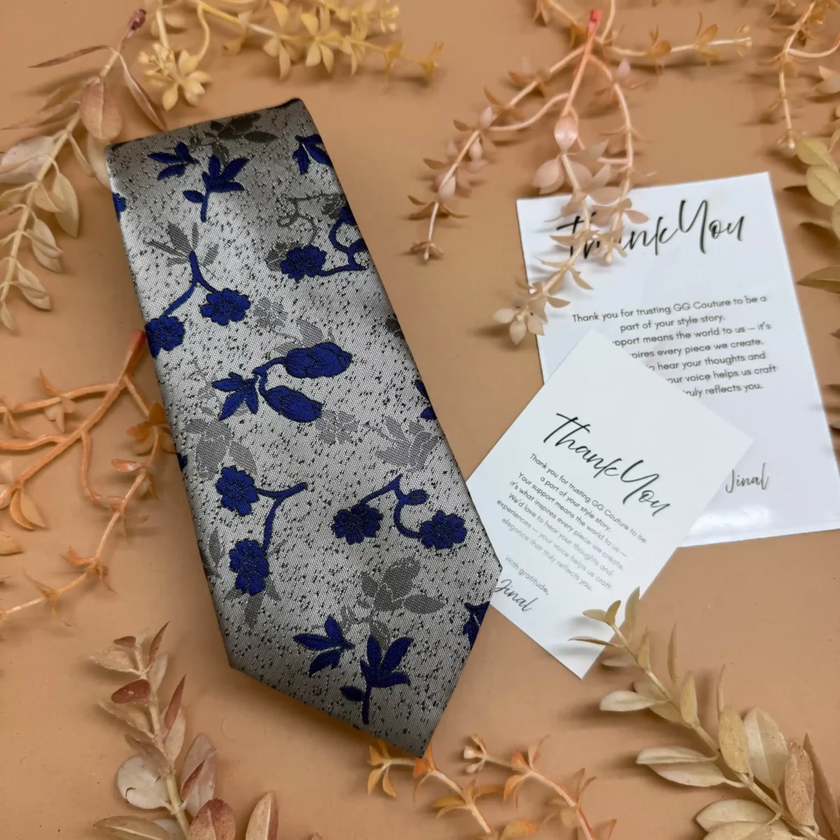 Slate Grey Floral Silk Necktie - Image 2