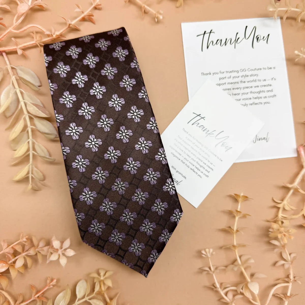 Mocha Grid Abstract Silk Necktie - Image 2