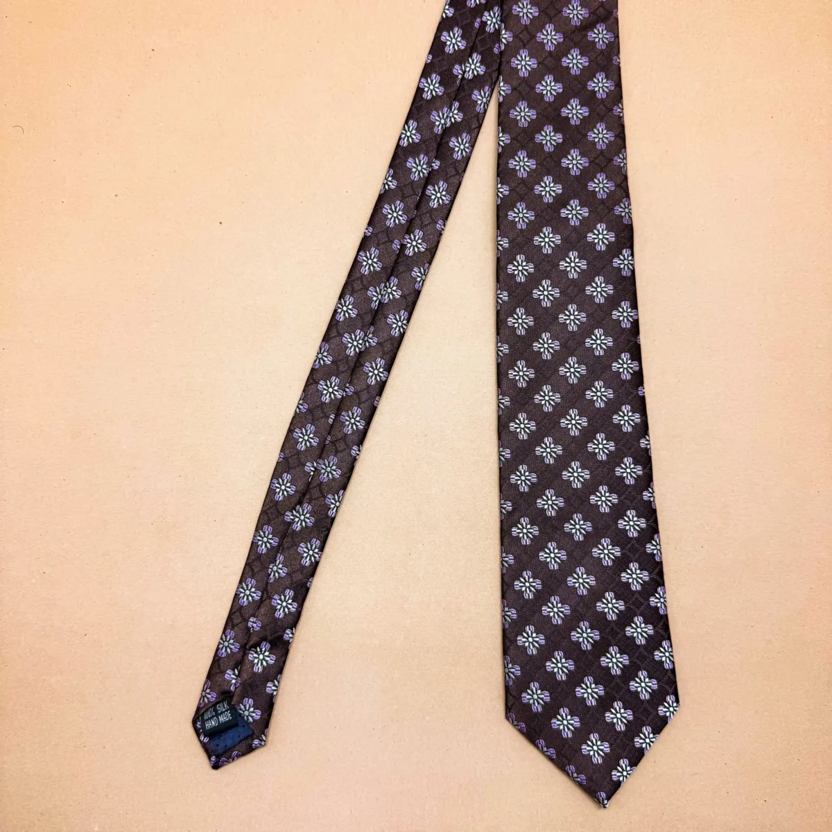 Mocha Grid Abstract Silk Necktie - Image 3