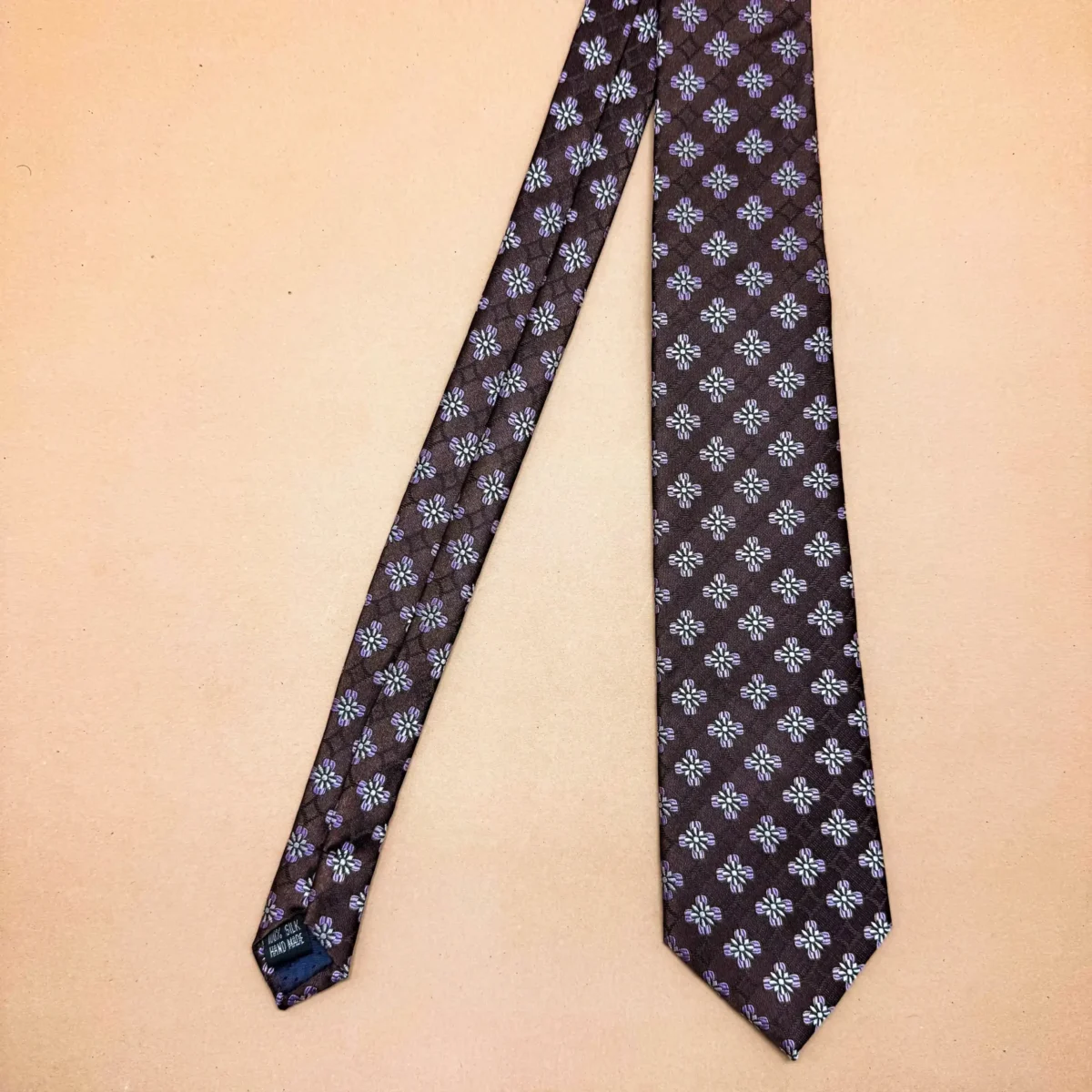 Mocha Grid Abstract Silk Necktie - Image 3