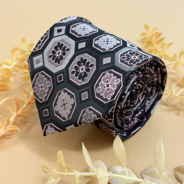 Charcoal Hexagon Abstract Silk Necktie