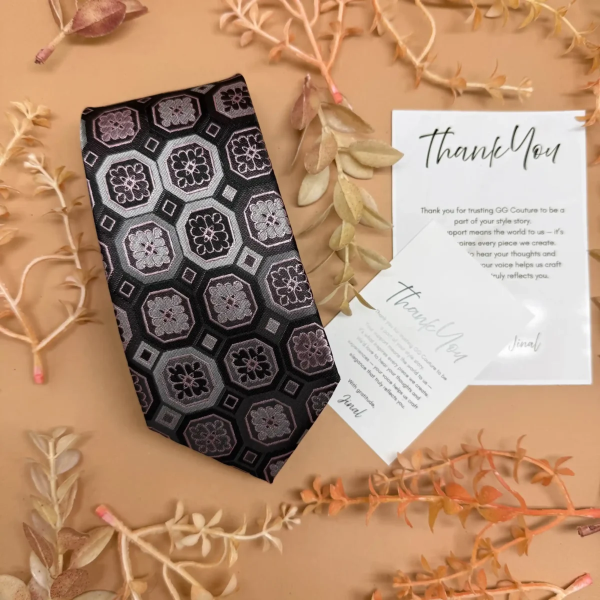 Charcoal Hexagon Abstract Silk Necktie - Image 2