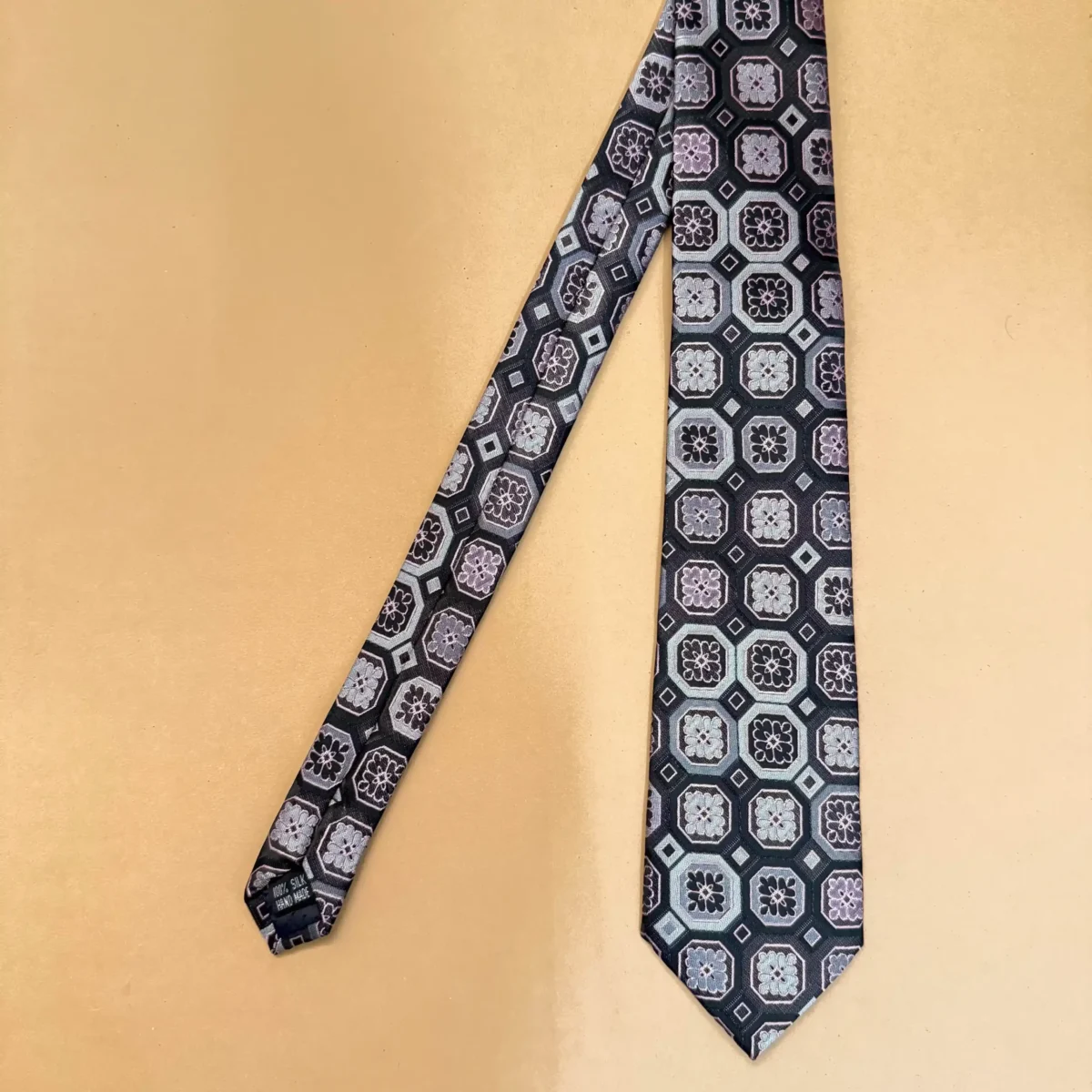 Charcoal Hexagon Abstract Silk Necktie - Image 3