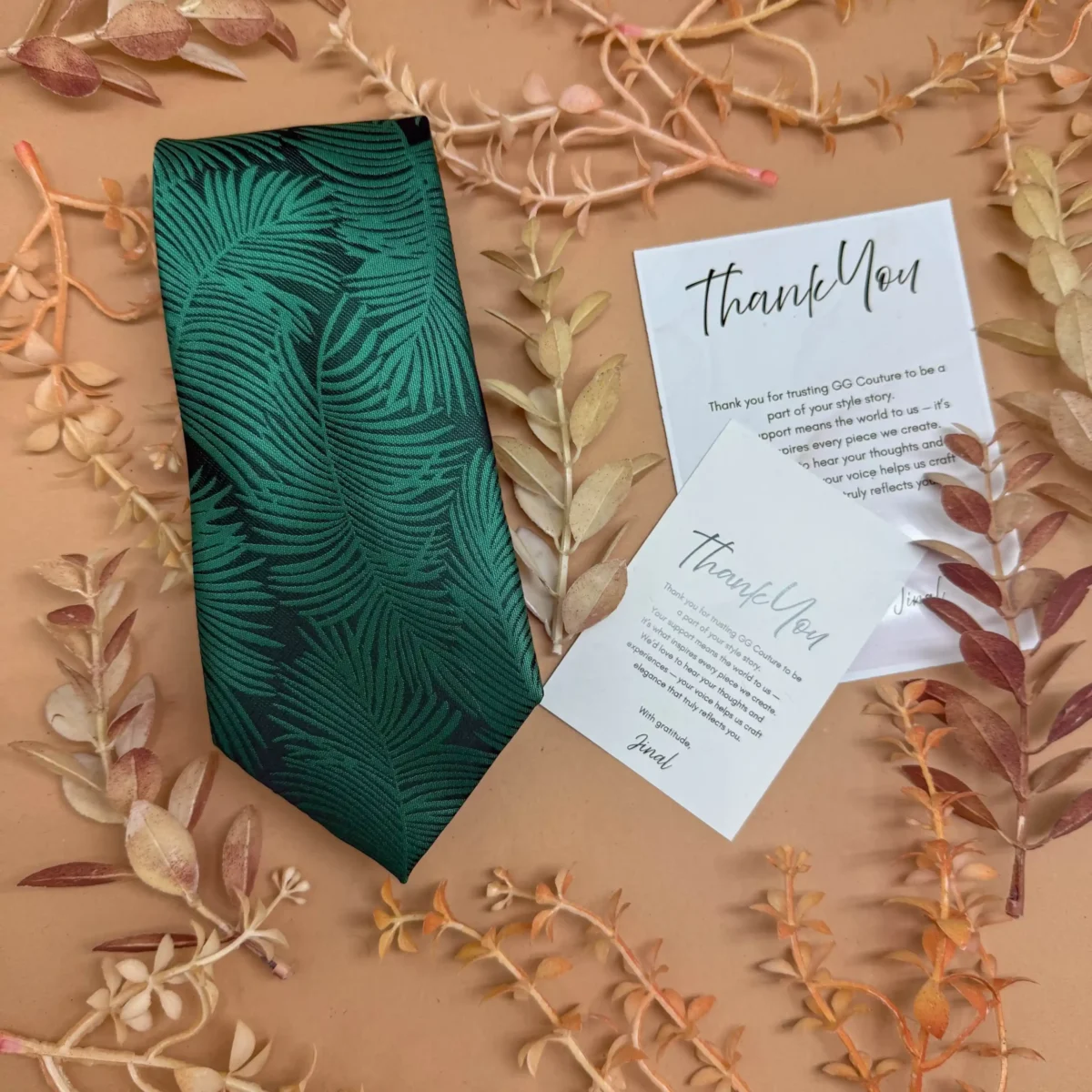 Green Palm Abstract Silk Necktie - Image 2