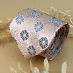Ivory Rose Blue Medallion Abstract Silk Necktie