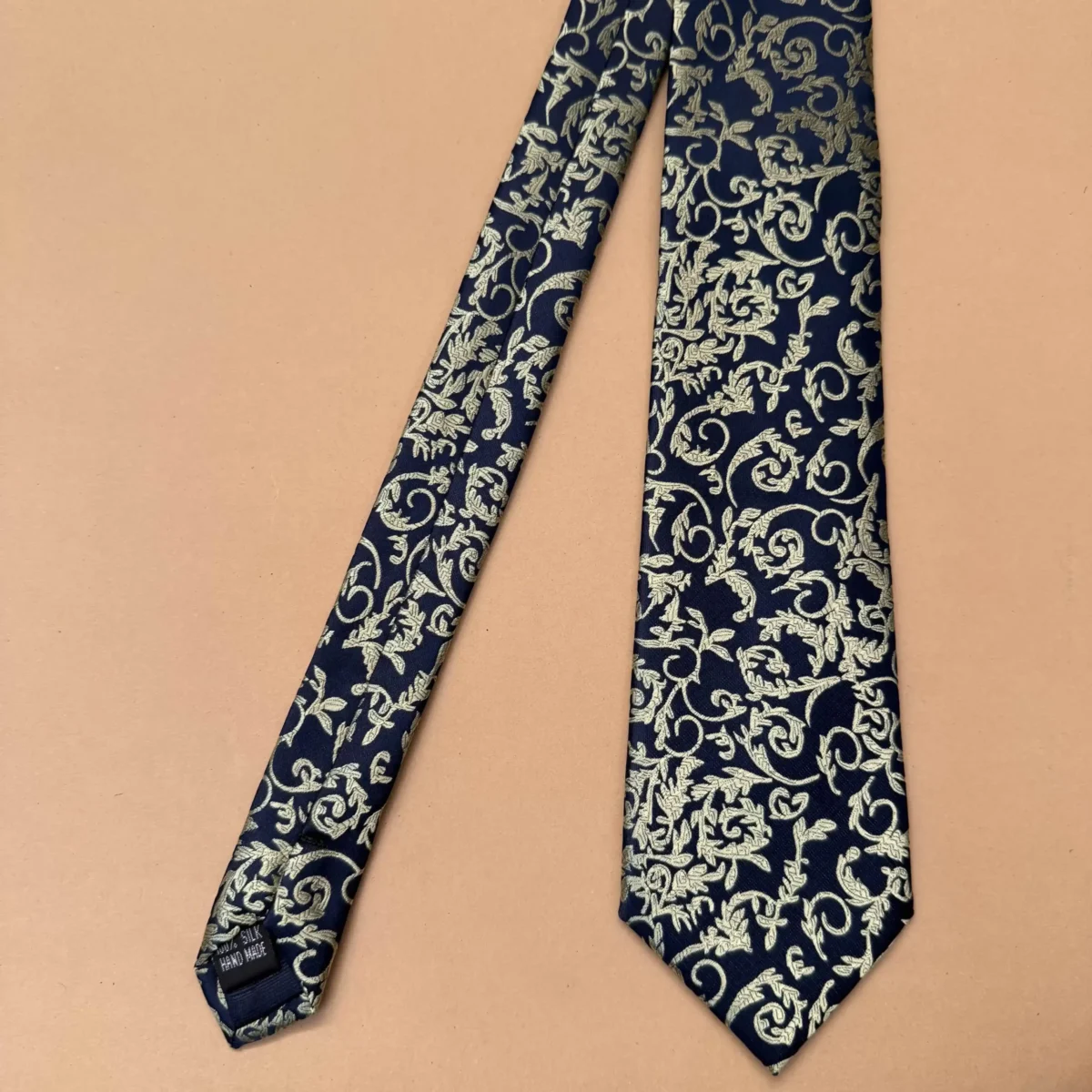 Navy Blue Baroque Abstract Silk Necktie - Image 3