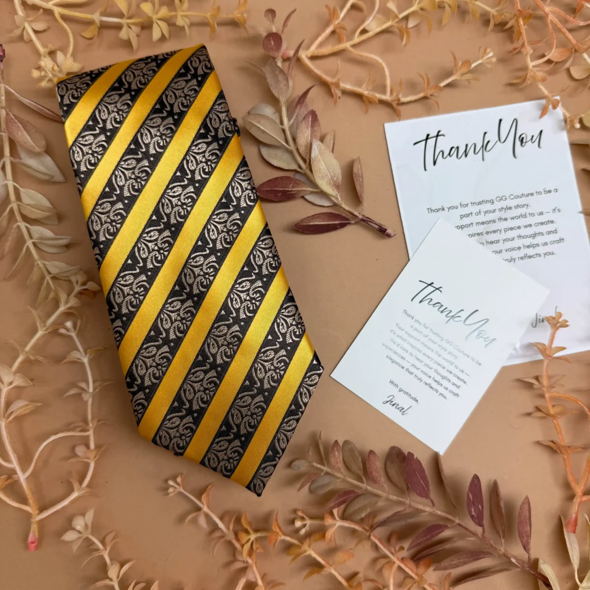 Yellow Stripe Abstract Silk Necktie - Image 2