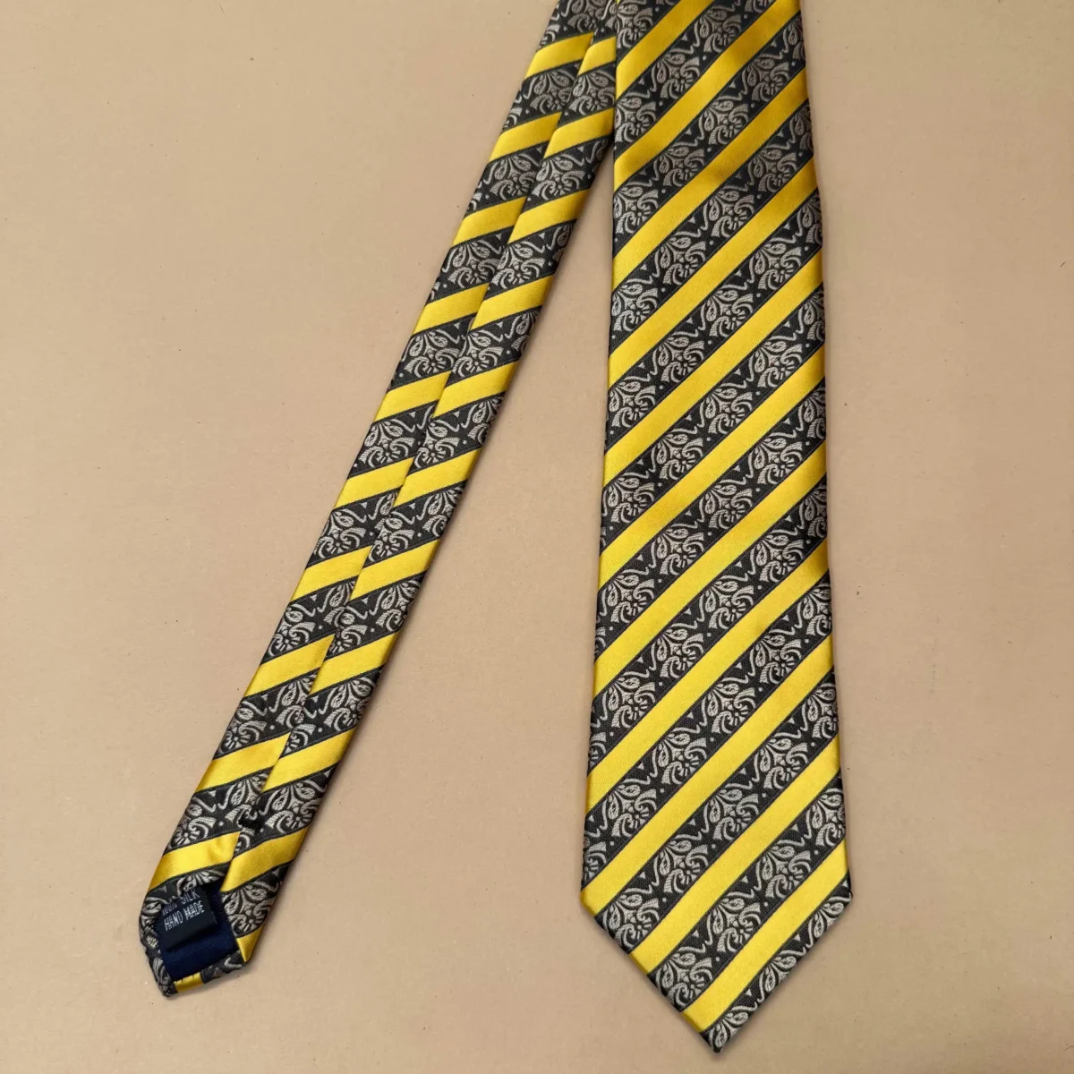 Yellow Stripe Abstract Silk Necktie - Image 3