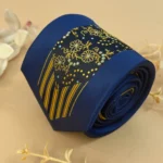 Royal Blue Gold Accent Abstract Silk Necktie