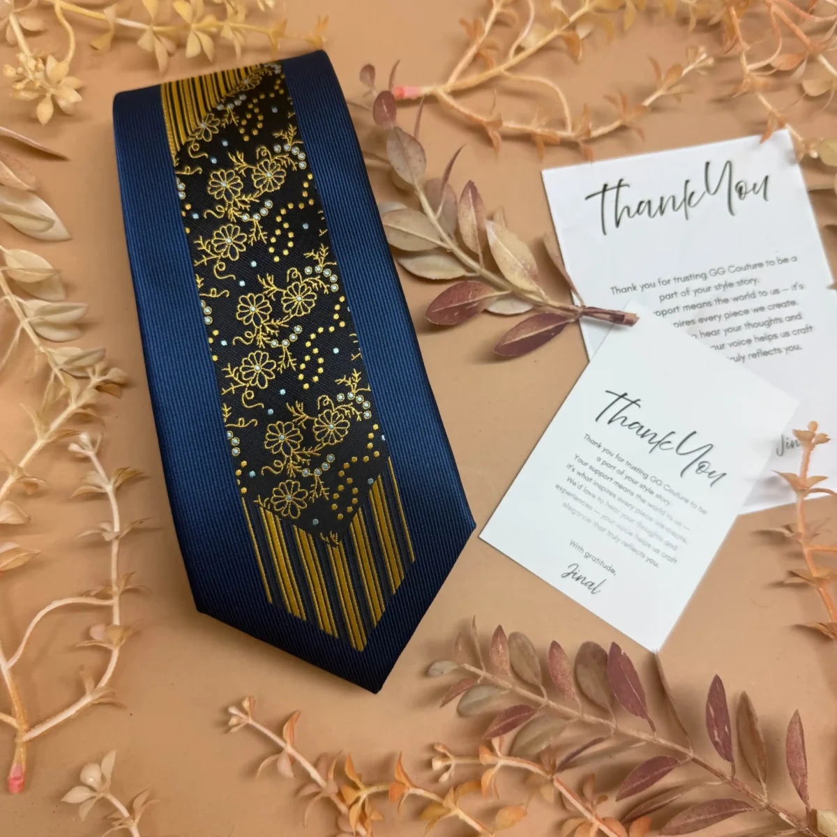 Royal Blue Gold Accent Abstract Silk Necktie - Image 2