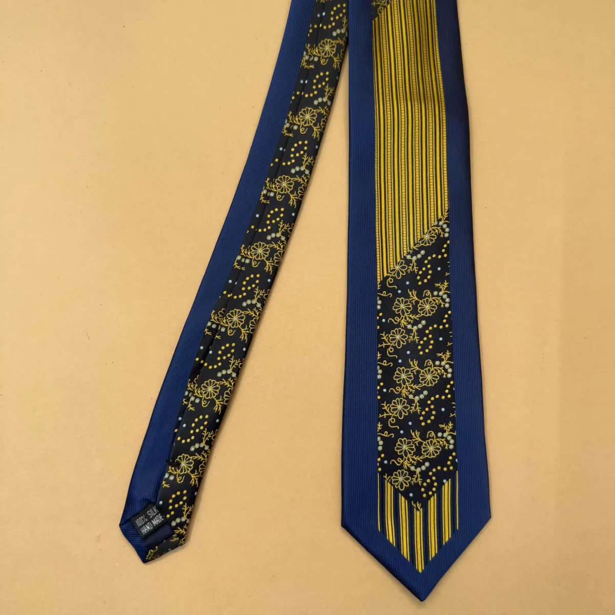 Royal Blue Gold Accent Abstract Silk Necktie - Image 3
