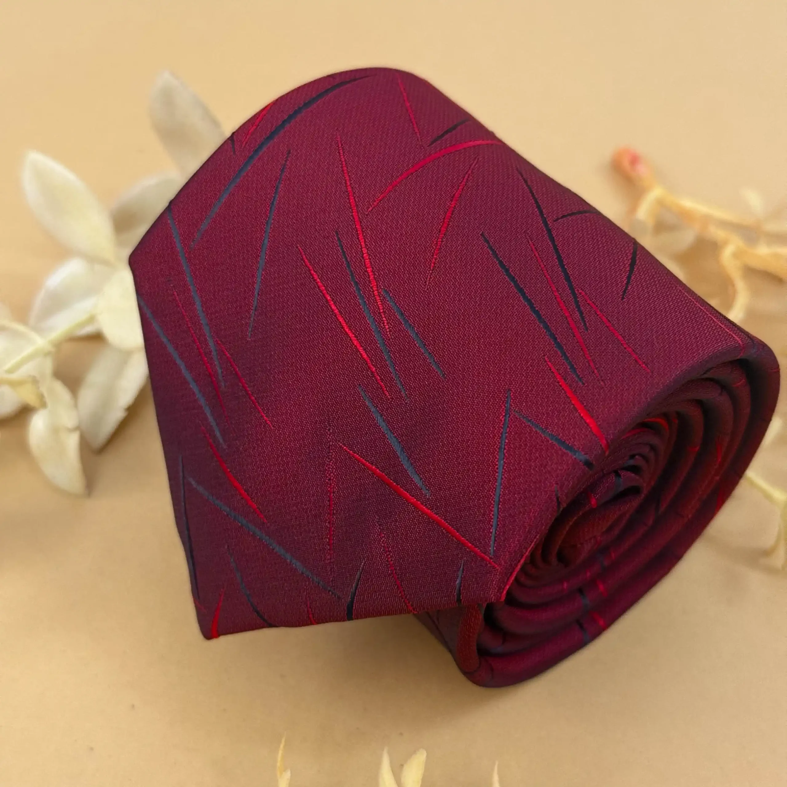 uc Maroon Minimal Abstract Silk Necktie - Image 1
