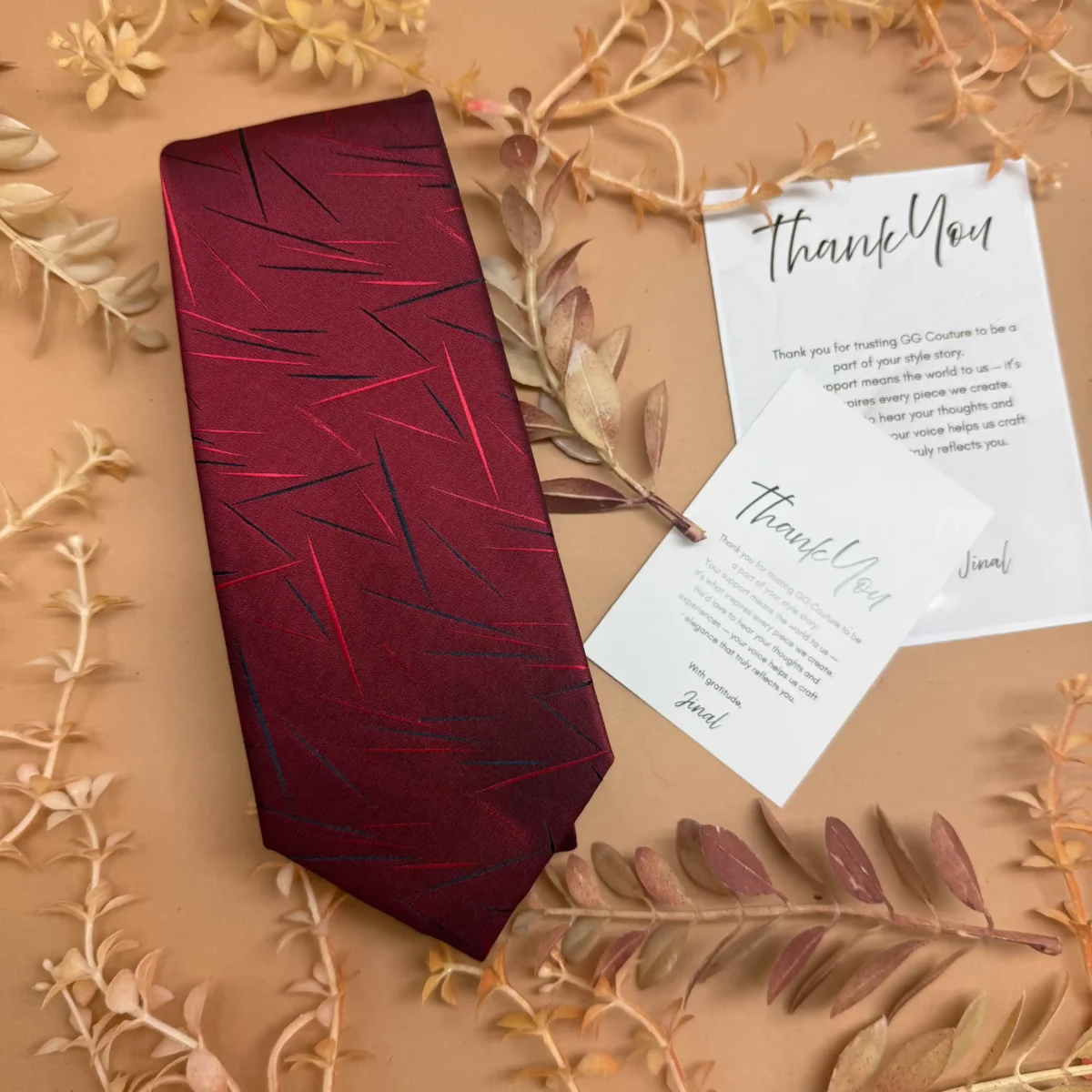 Maroon Minimal Abstract Silk Necktie - Image 2