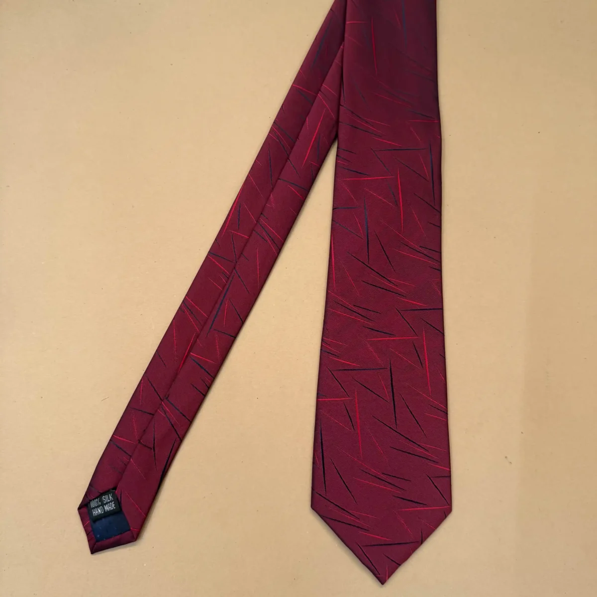 Maroon Minimal Abstract Silk Necktie - Image 3