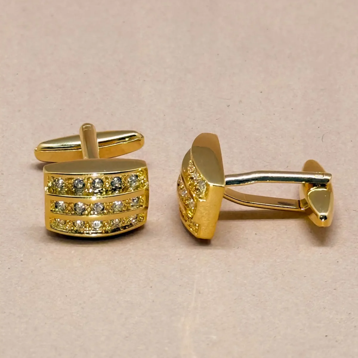 Crystal Studded Gold Bar Cufflinks - Image 2