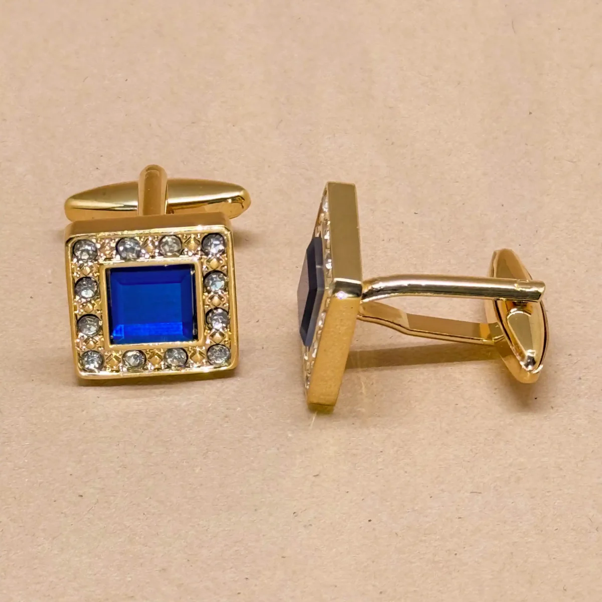 Royal Blue Crystal Gold Cufflinks - Image 2