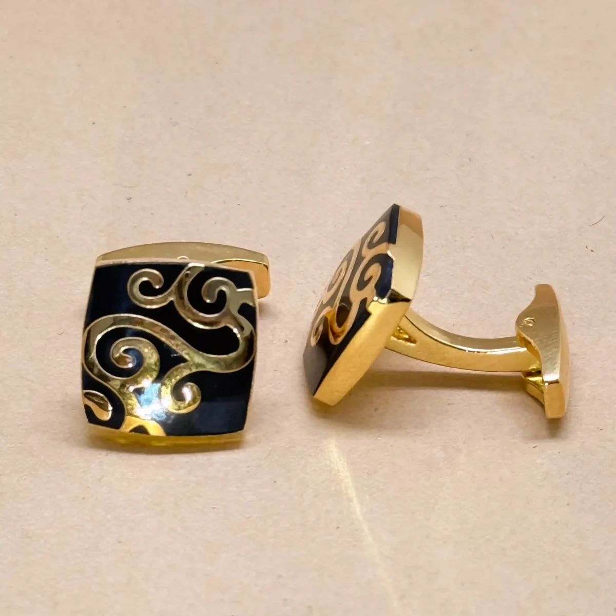 Baroque Black and Gold Swirl Cufflinks - Image 2