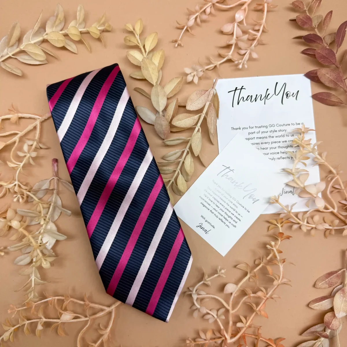 Pink Blue Trio Stripe Silk Necktie - Image 2