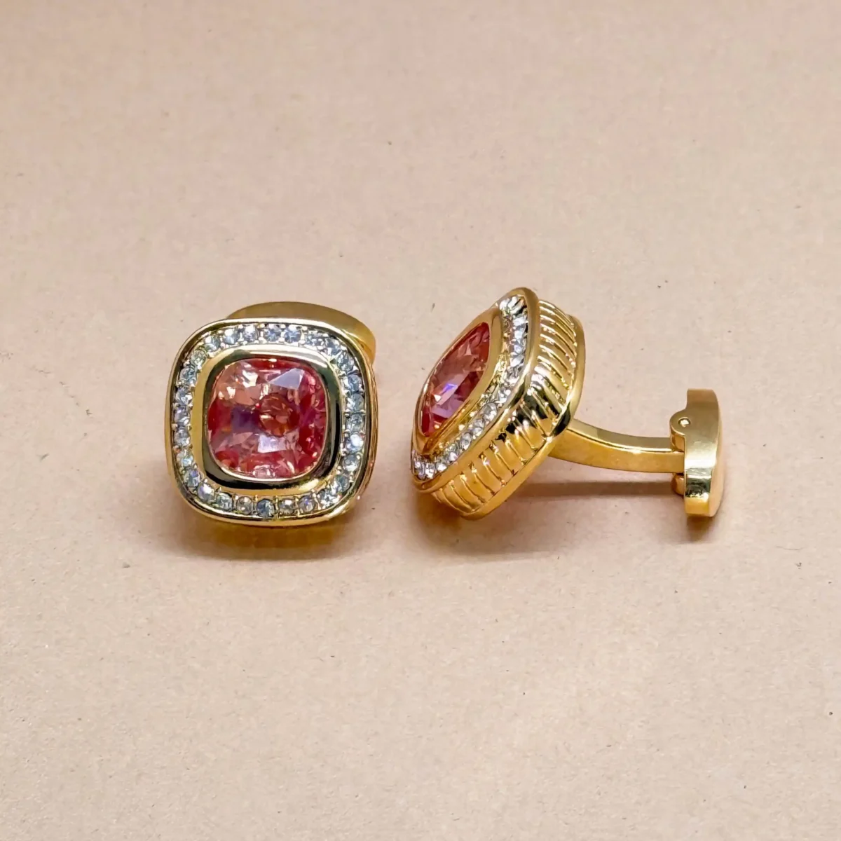Rose' Ruby Crystal Gold Cufflinks - Image 2