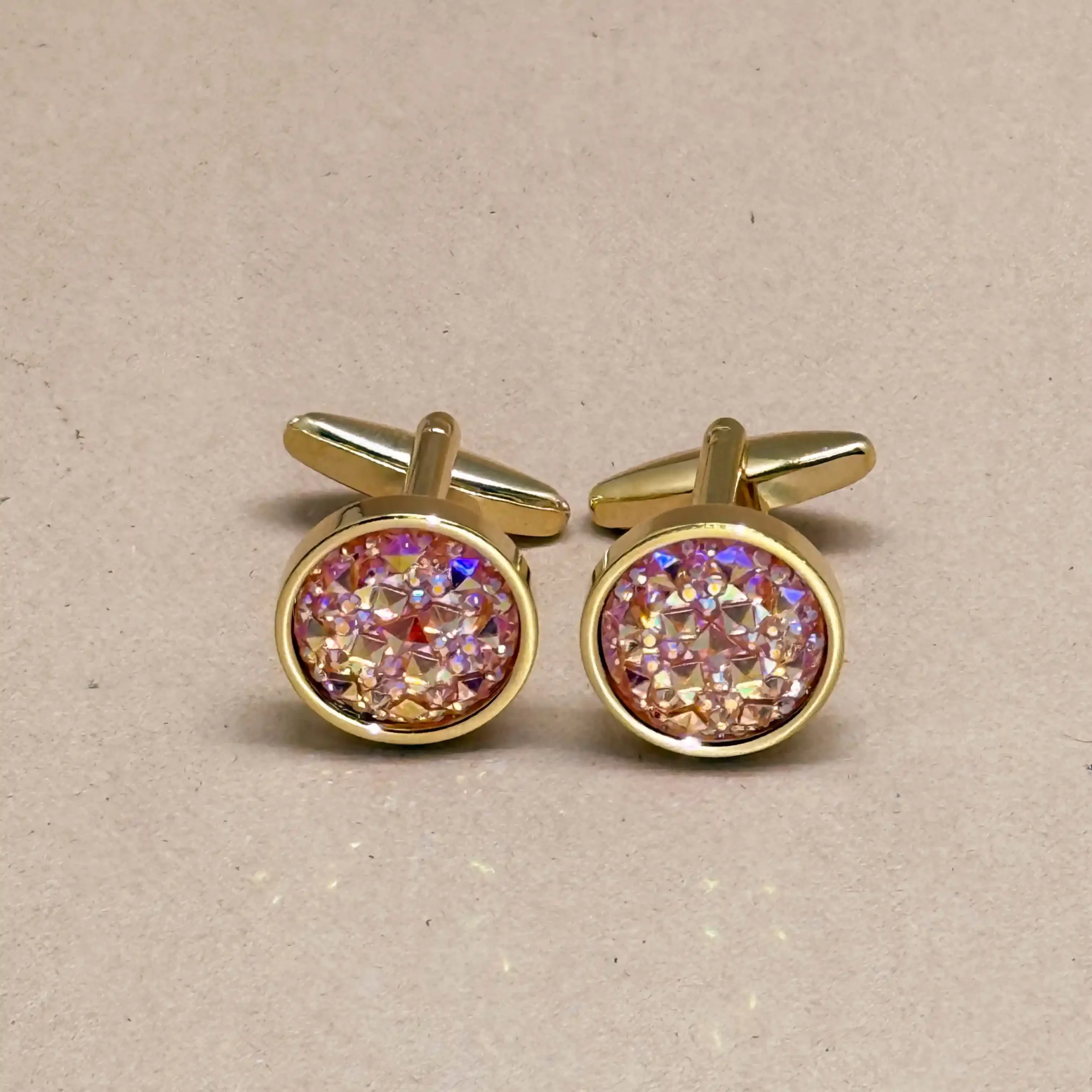 uc Rose Quartz Crystal Gold Cufflinks - Image 1