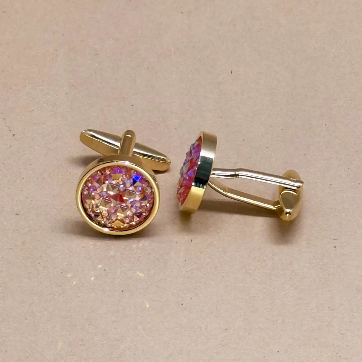 Rose Quartz Crystal Gold Cufflinks - Image 2