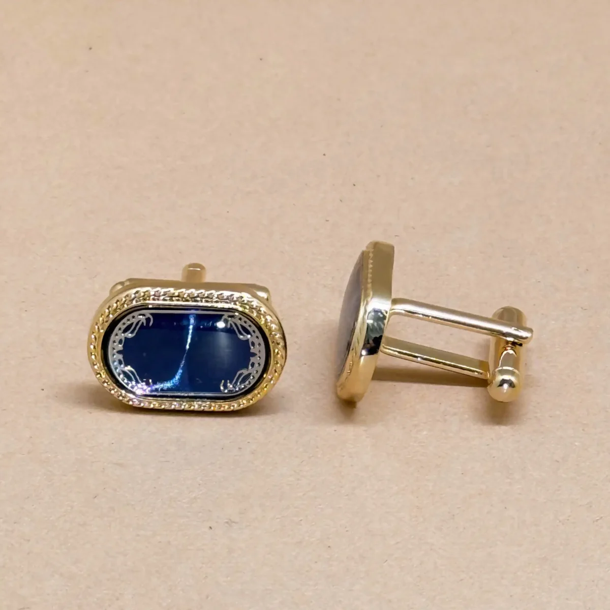Royal Sapphire Oval Gold Cufflinks - Image 2