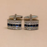 Silver Bar Cufflinks with Black Crystal Accents