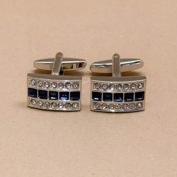 Silver Bar Cufflinks with Black Crystal Accents