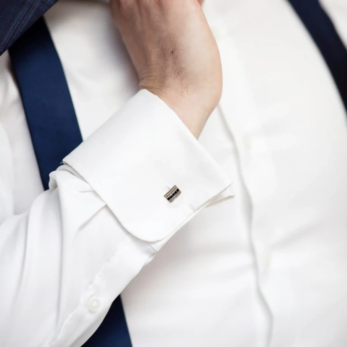 Silver Bar Cufflinks with Black Crystal Accents - Image 3