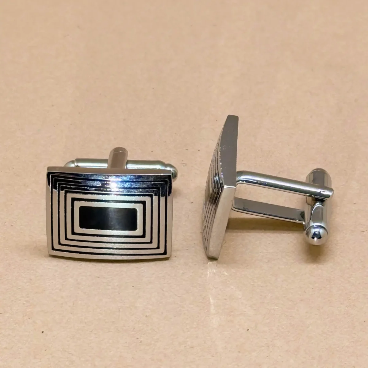 Geometric Silver Rectangle Cufflinks - Image 2