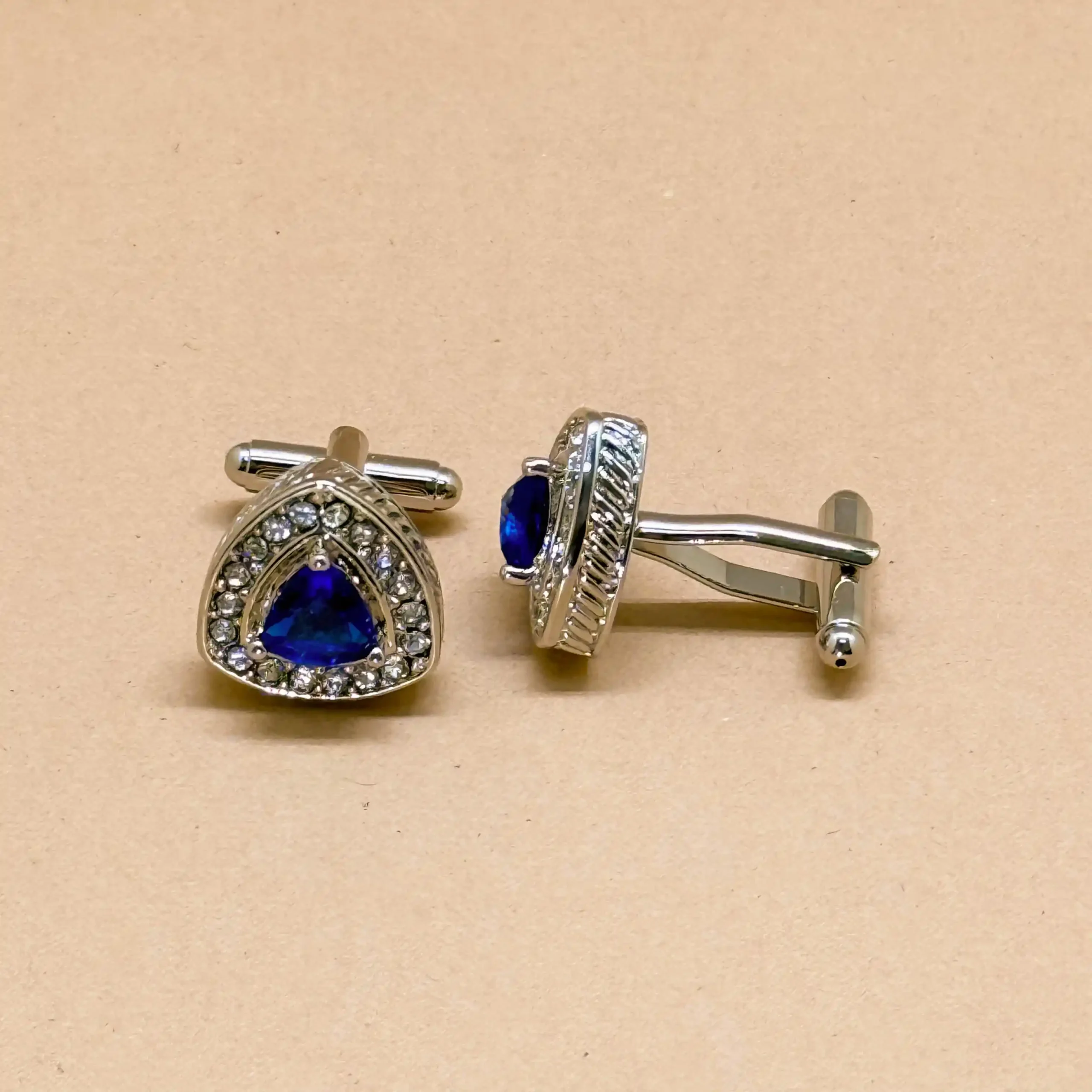 uc Royal Blue Crystal Silver Cufflinks - Image 1