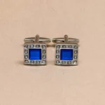 Blue Square Crystal Silver Cufflinks