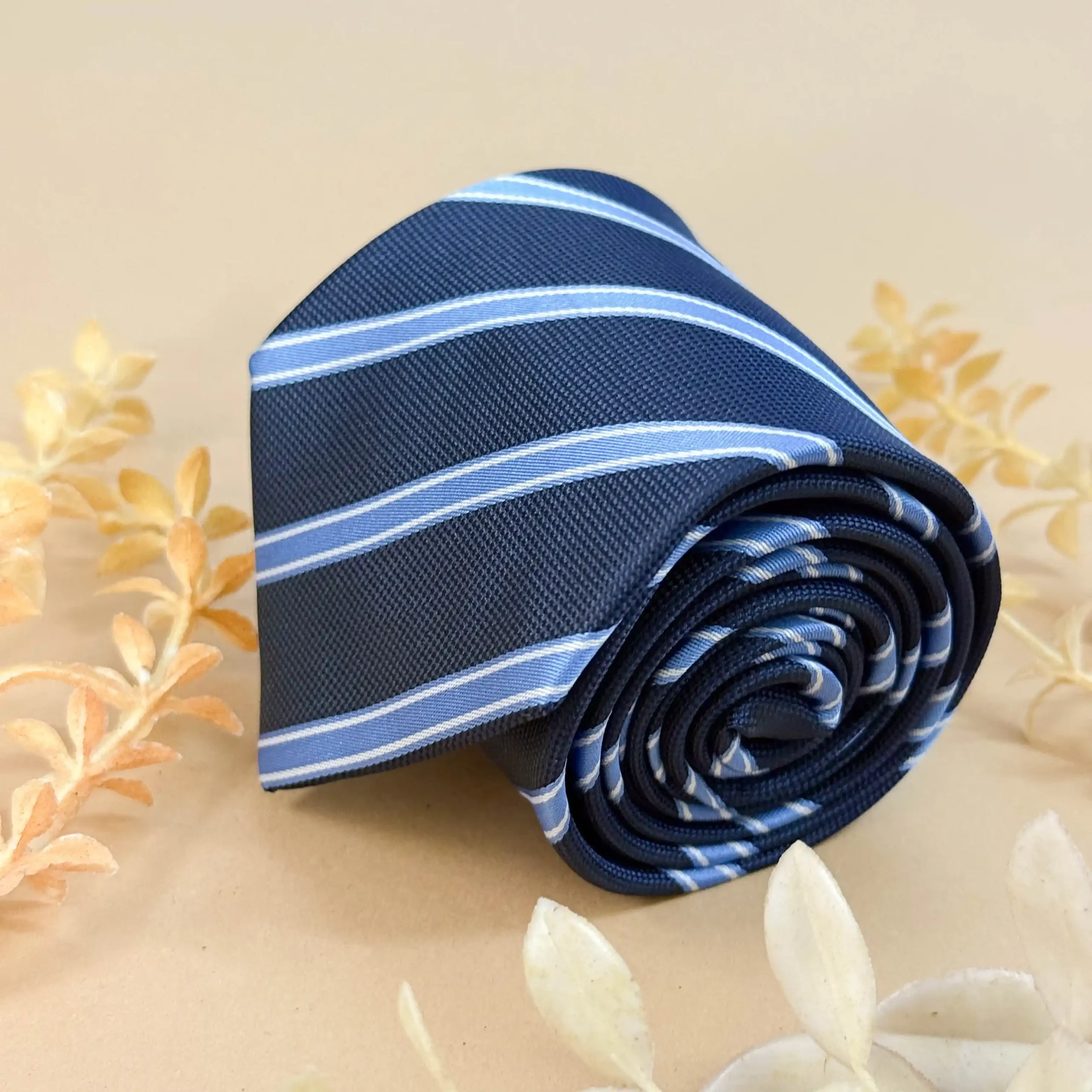 uc Navy Sky Dual Blue Stripe Silk Necktie - Image 1