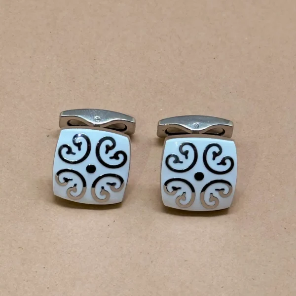 Art Deco Swirl Silver Cufflinks with Enamel Finish