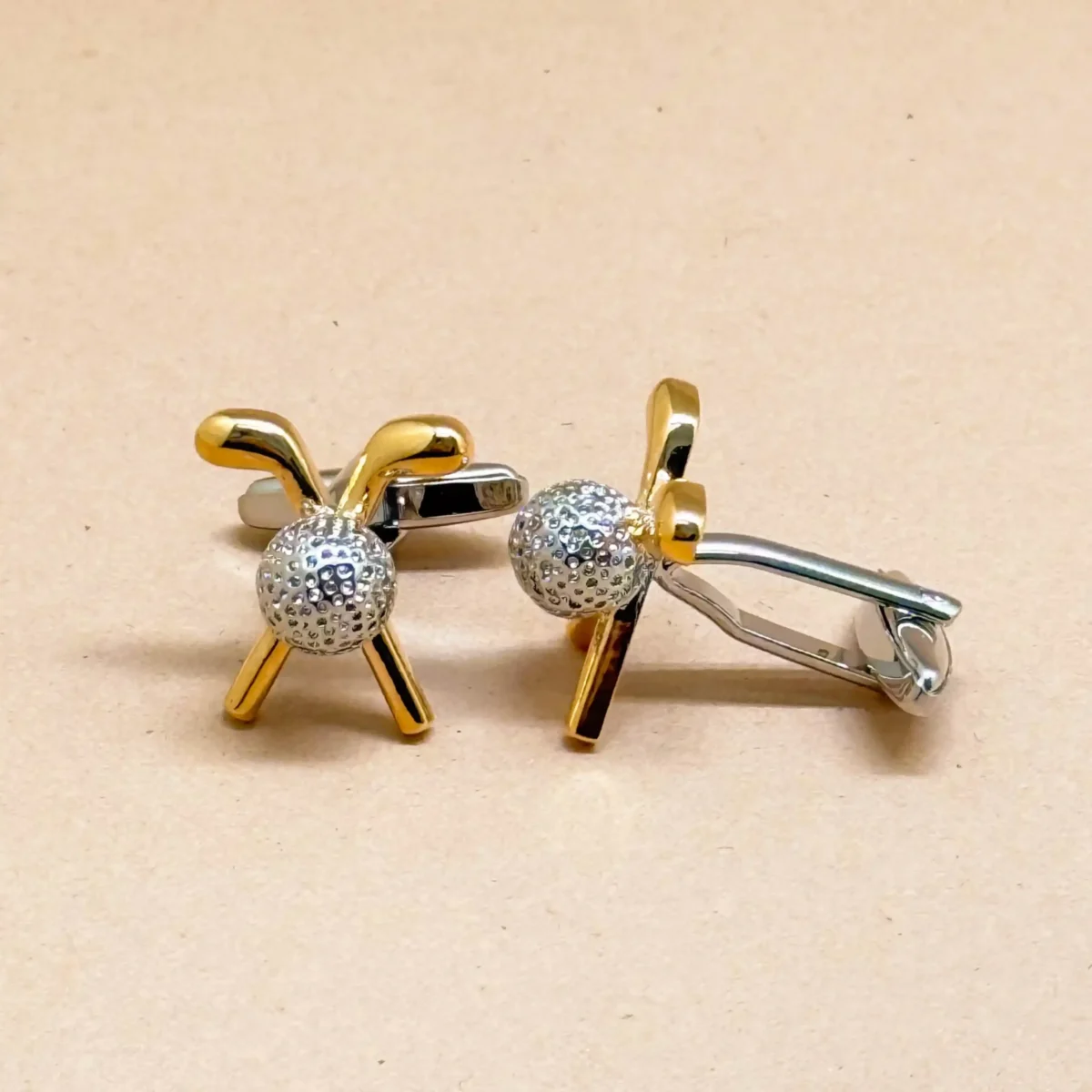 Gold and Silver Golf Cufflinks with Crystal Accents - Image 2
