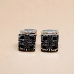 Black Enamel Floral Silver Cufflinks