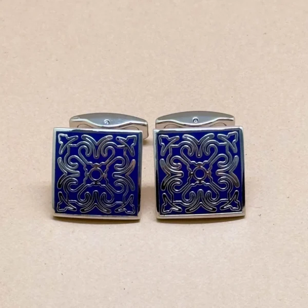 Royal Blue Filigree Silver Cufflinks