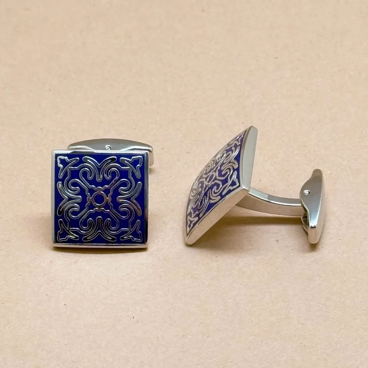 Royal Blue Filigree Silver Cufflinks - Image 2