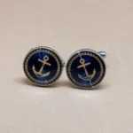 Nautical Anchor Silver Cufflinks with Navy Enamel
