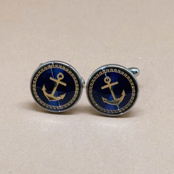Nautical Anchor Silver Cufflinks with Navy Enamel