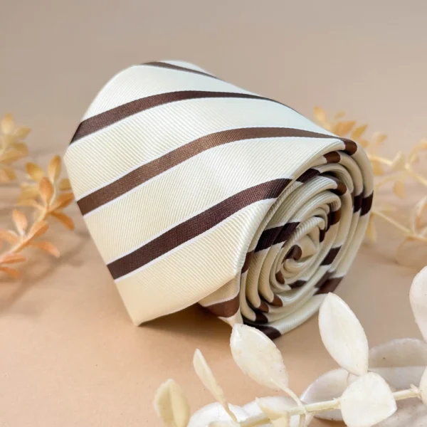 Beige with Espresso Brown Stripe Silk Necktie