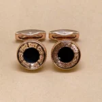 Rose Gold Cufflinks with Black Onyx and Crystal Halo