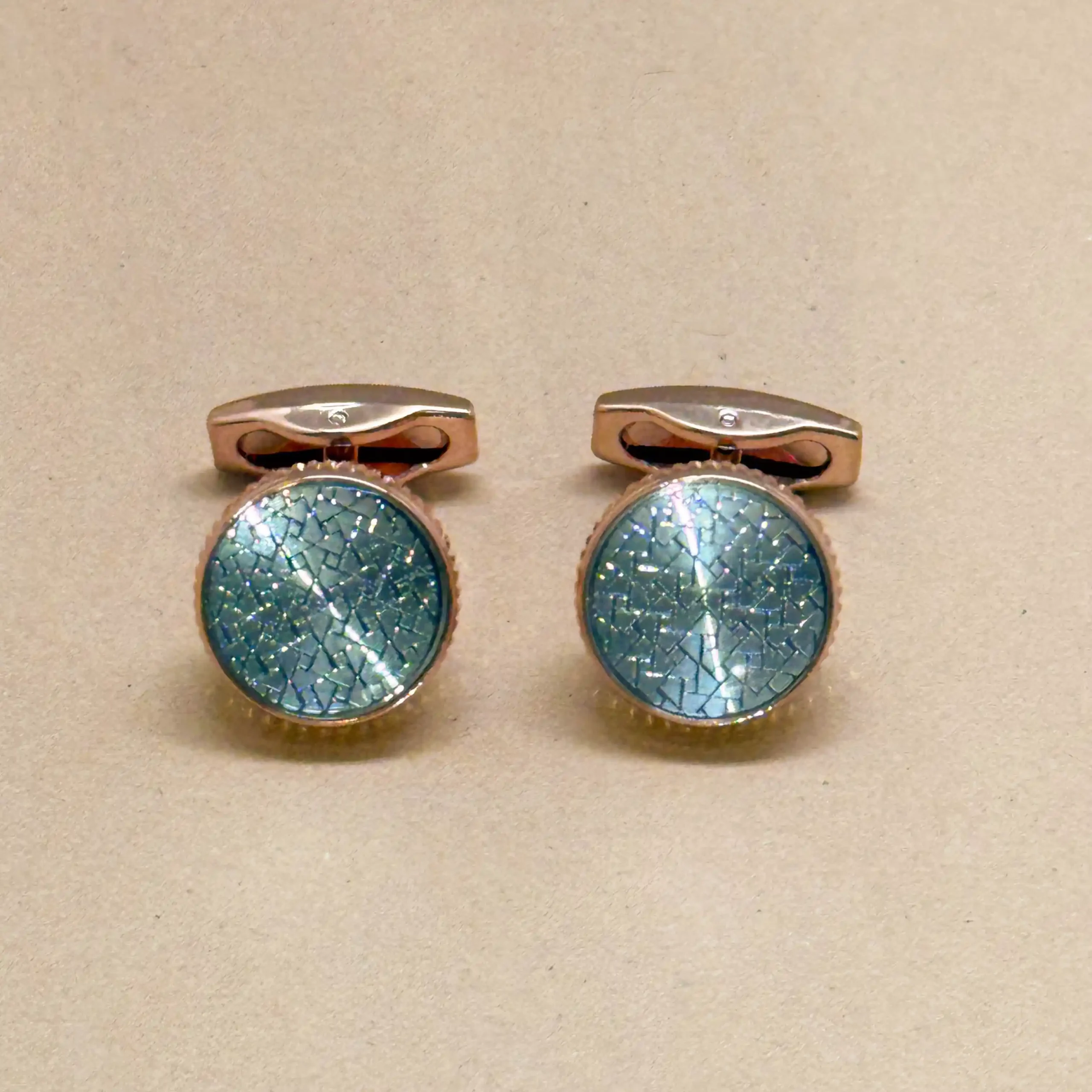 uc Rose Gold Aquamarine Textured Cufflinks - Image 1