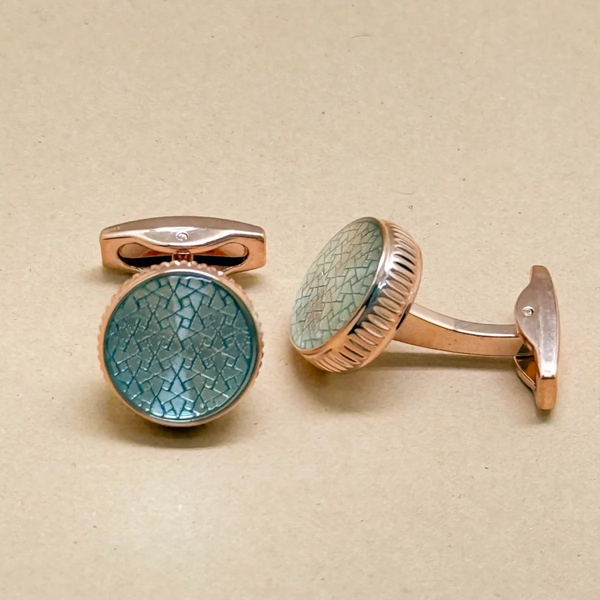 Rose Gold Aquamarine Textured Cufflinks - Image 2