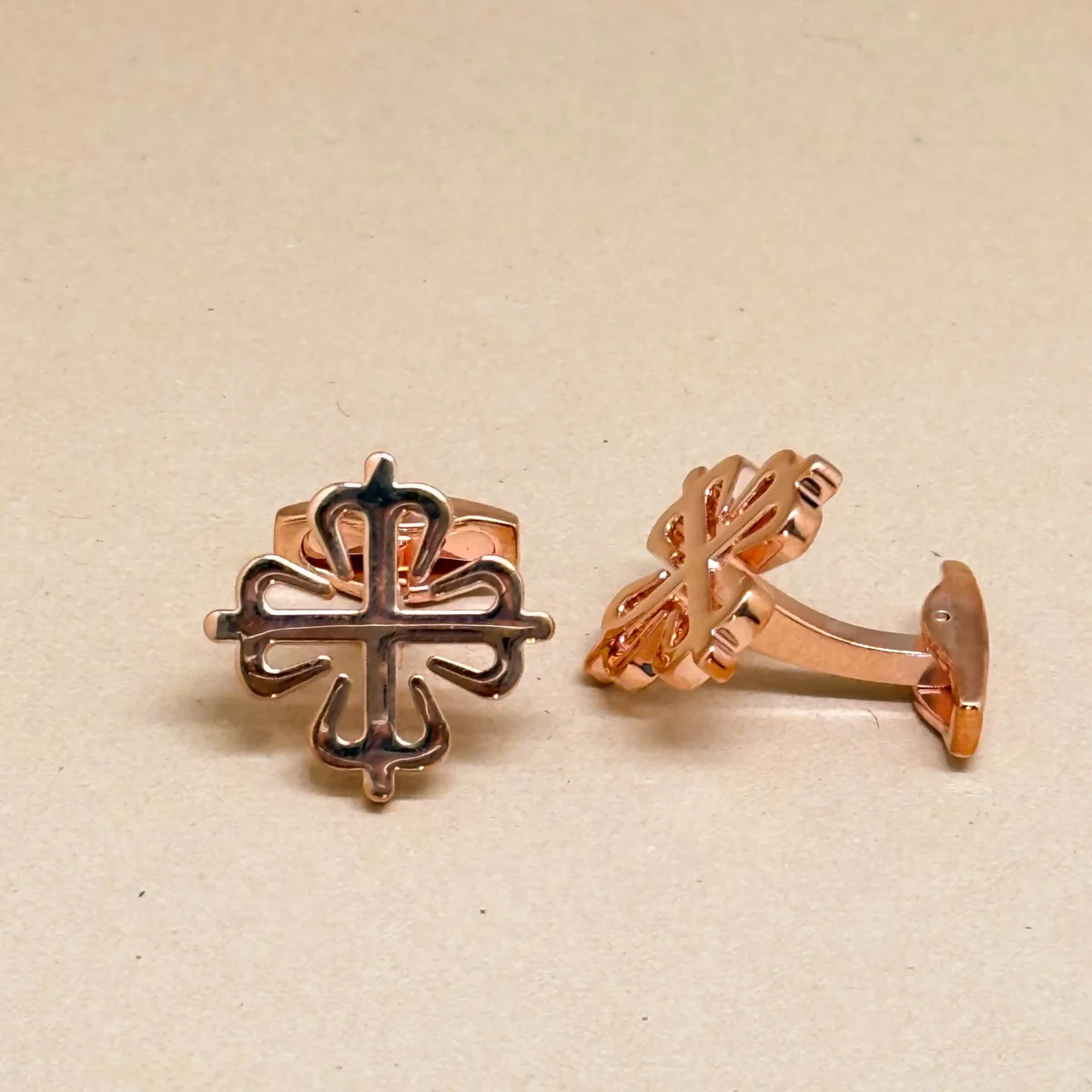 Rose Gold Cross Motif Designer Cufflinks - Image 2