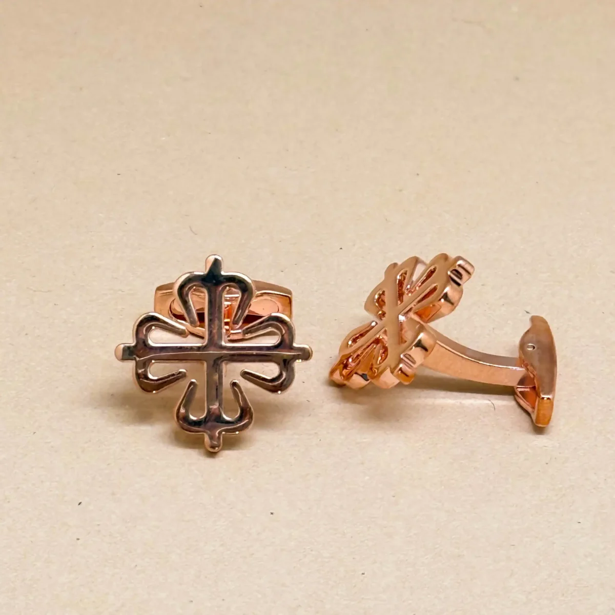 Rose Gold Cross Motif Designer Cufflinks - Image 2