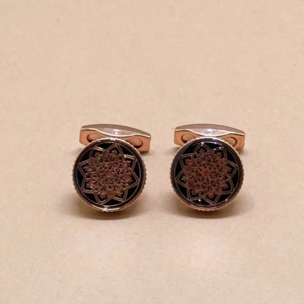 Rose Gold Brown Crystal Cufflinks with Vintage Finish
