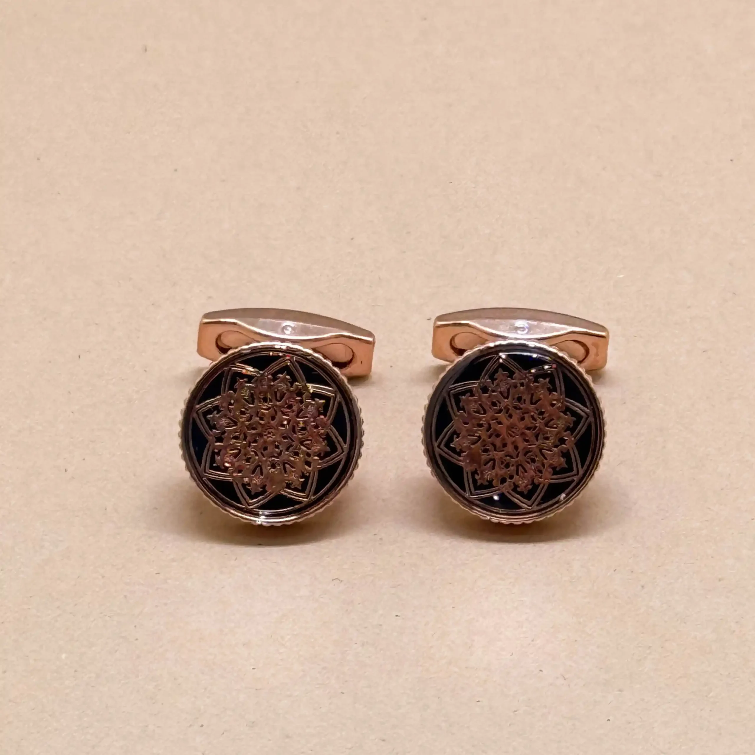 uc Rose Gold Brown Crystal Cufflinks with Vintage Finish - Image 1