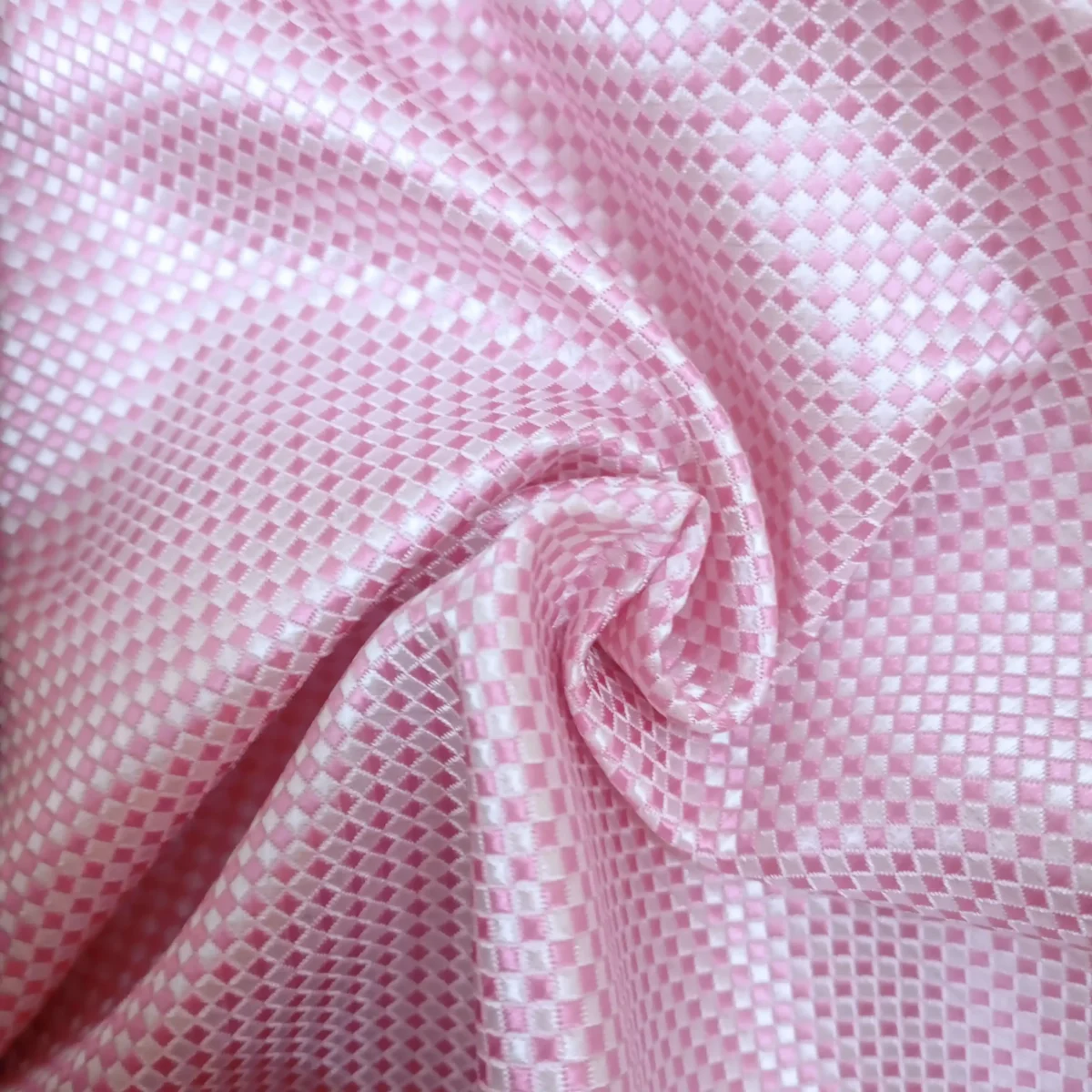 Blush Pink Checkered Silk Pocket Square - Image 2
